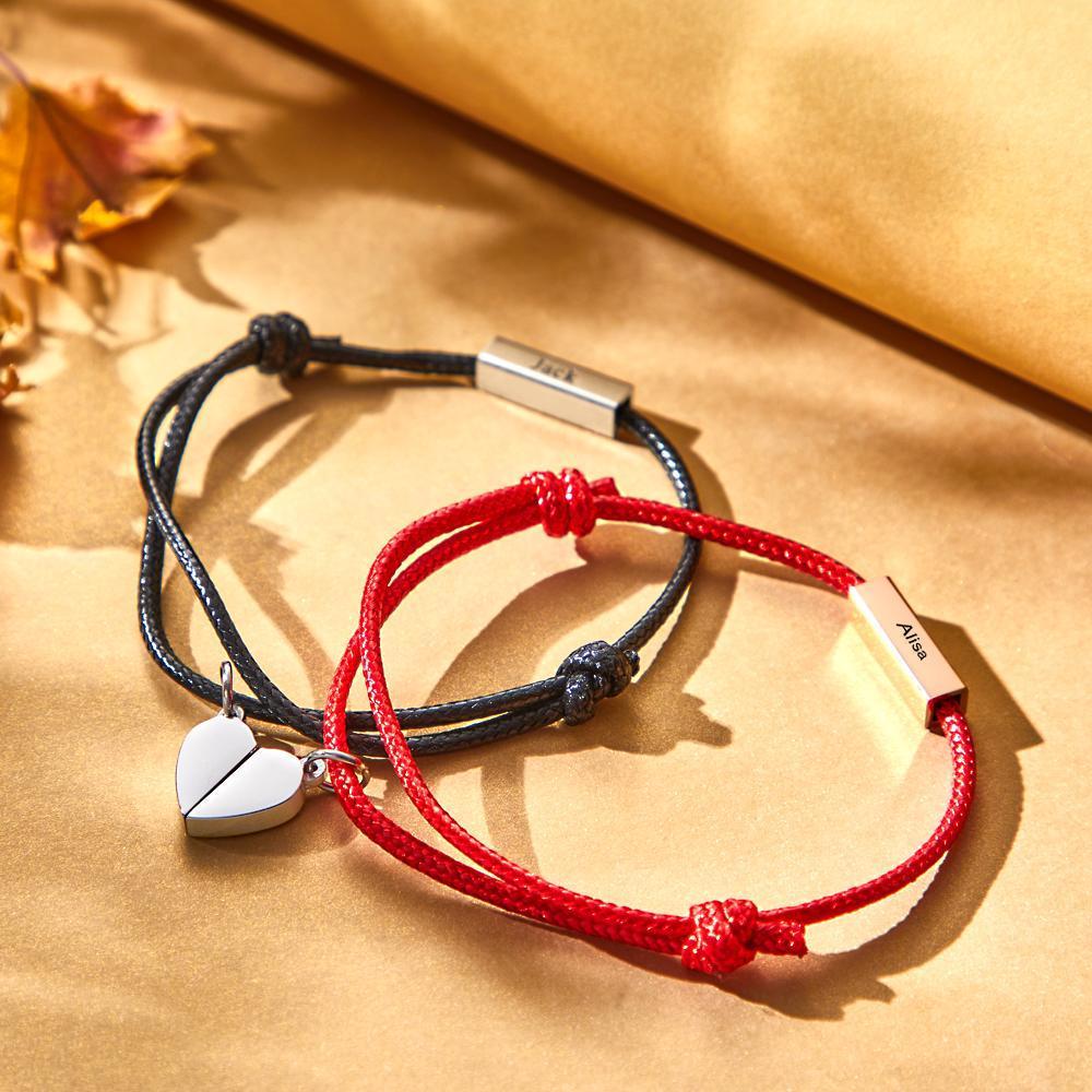 Bracelet Personnalisé Bracelets Gravés Personnalisés Cadeau Saint Valentin Coeur Bracelet Couple Magnétiques Cadeau Pour Couple