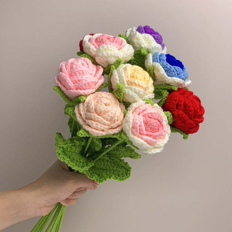 Cadeau De Fleur Tricoté À La Main De Fleur De Crochet De Roses Pour L'amant - soufeelfr
