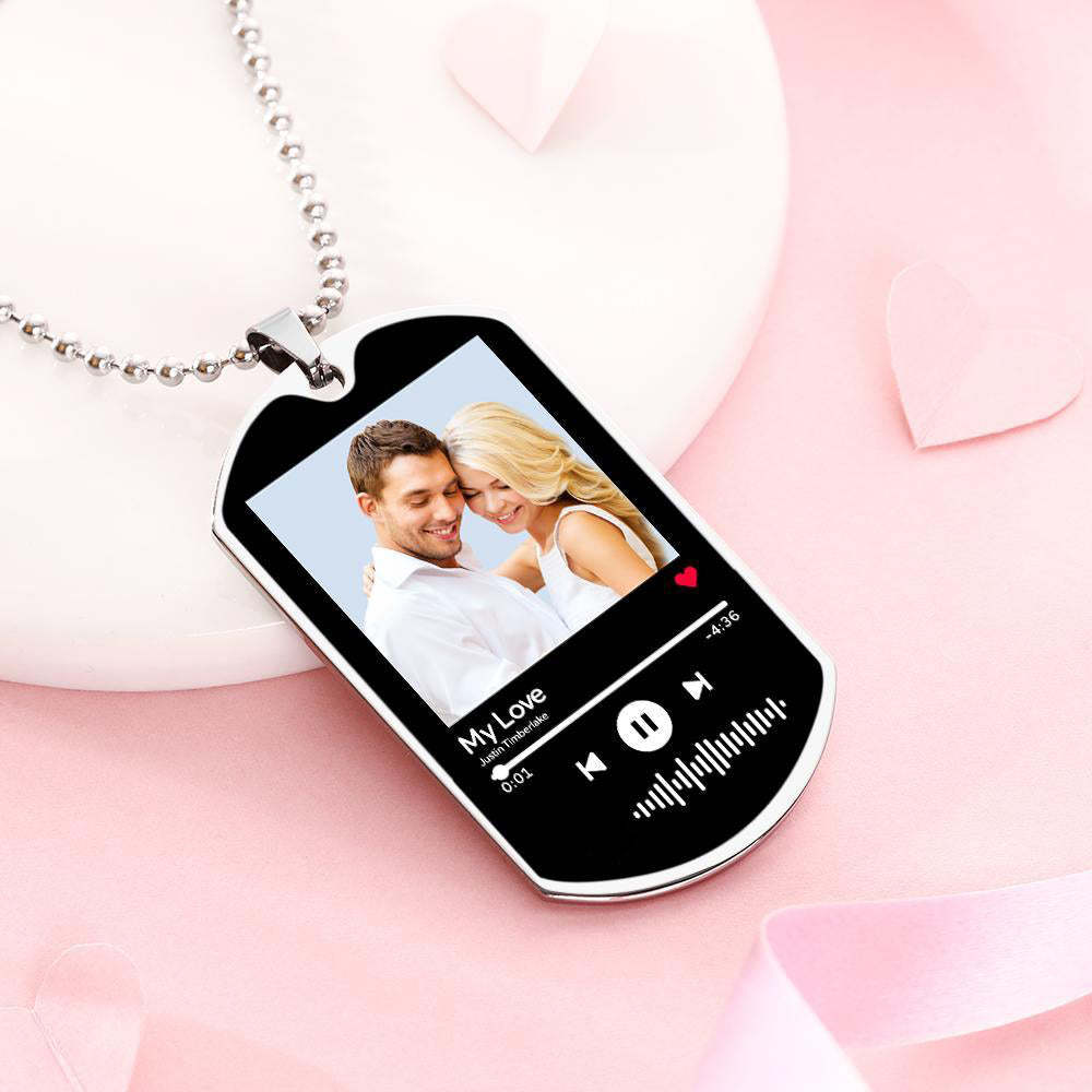 Numérisable Musique Code Collier Gravé Musique Chanson Photo Collier Souvenirs Cadeaux Pour Lui