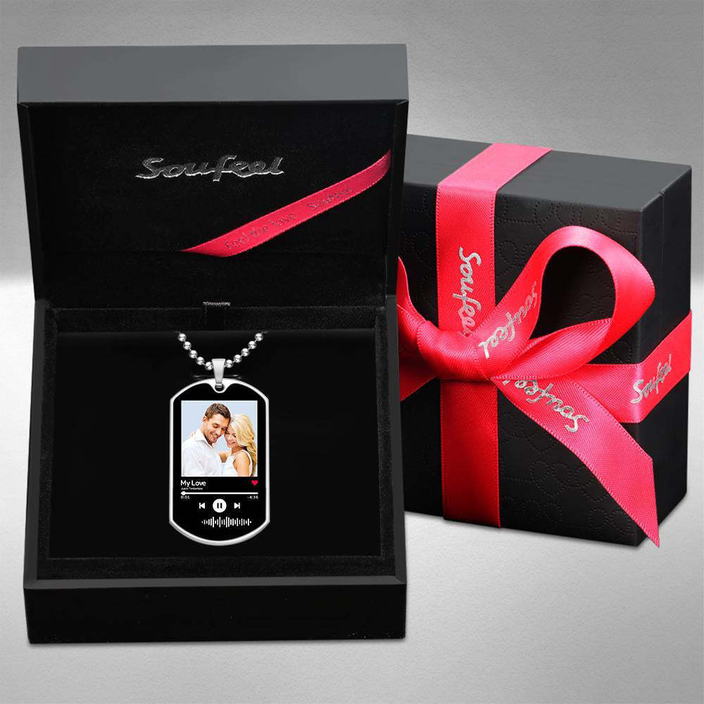 Numérisable Musique Code Collier Gravé Musique Chanson Photo Collier Souvenirs Cadeaux Pour Lui