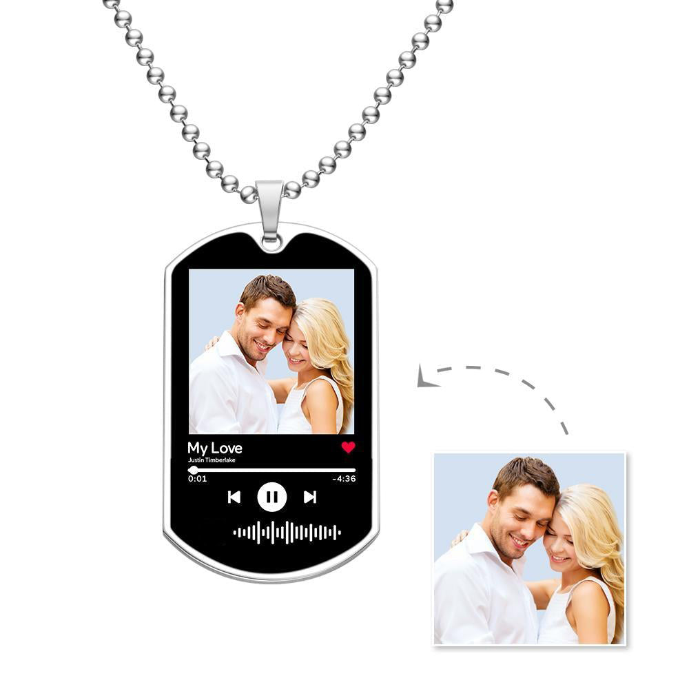 Numérisable Musique Code Collier Gravé Musique Chanson Photo Collier Souvenirs Cadeaux Pour Lui
