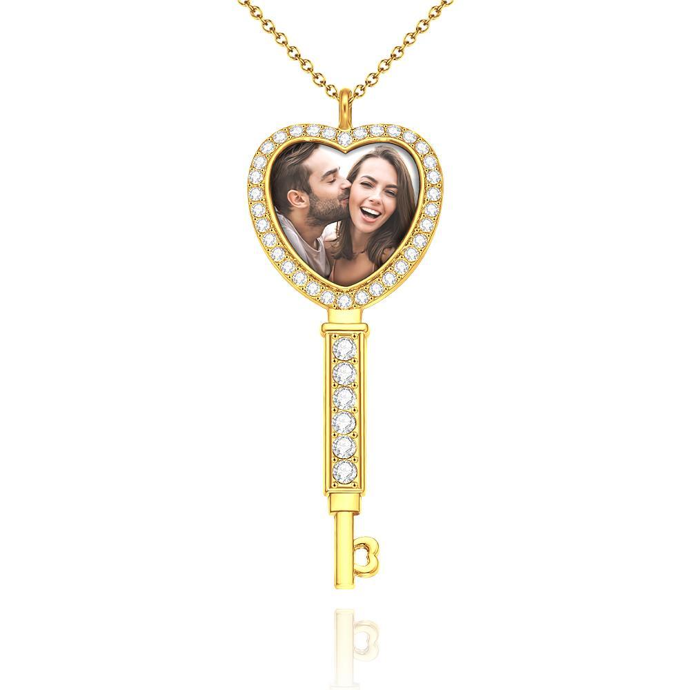 Collier Photo Personnalisé Avec Bordure En Strass Et Pendentif Photo De Couple