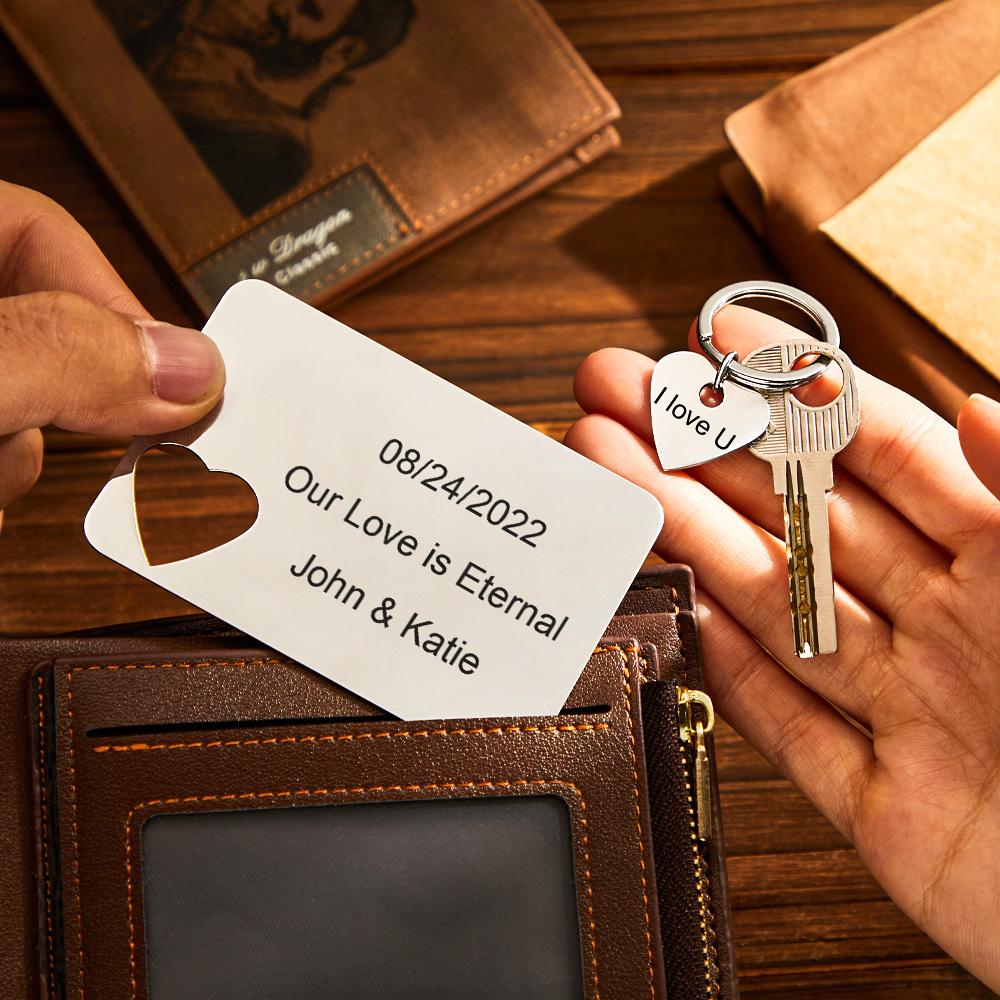 Ensemble De Porte-clés Avec Carte De Portefeuille Gravée Avec Photo Personnalisée Cadeaux De Couple Créatifs - soufeelfr