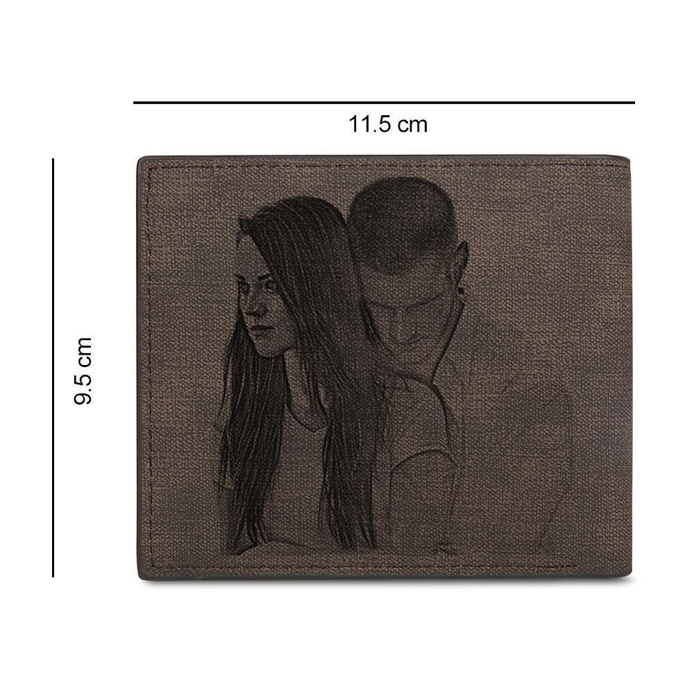 Portefeuille à Deux Volets Avec Gravure Personnalisé Pour Hommes Deux Photos - Cuir Café