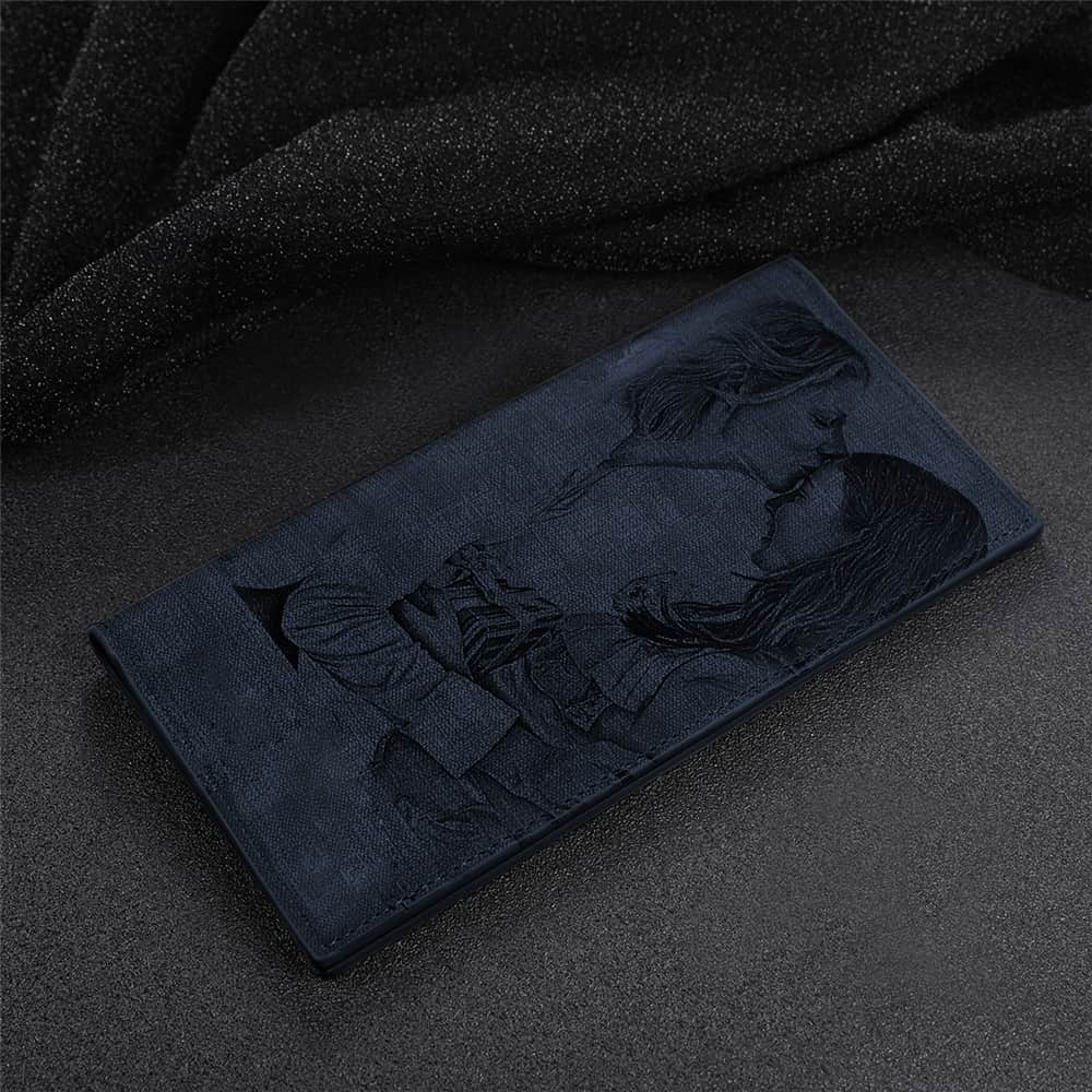 Gravable Portefeuille Photo Personnalisé Pliable De Style Long Pour Homme En Cuir Bleu