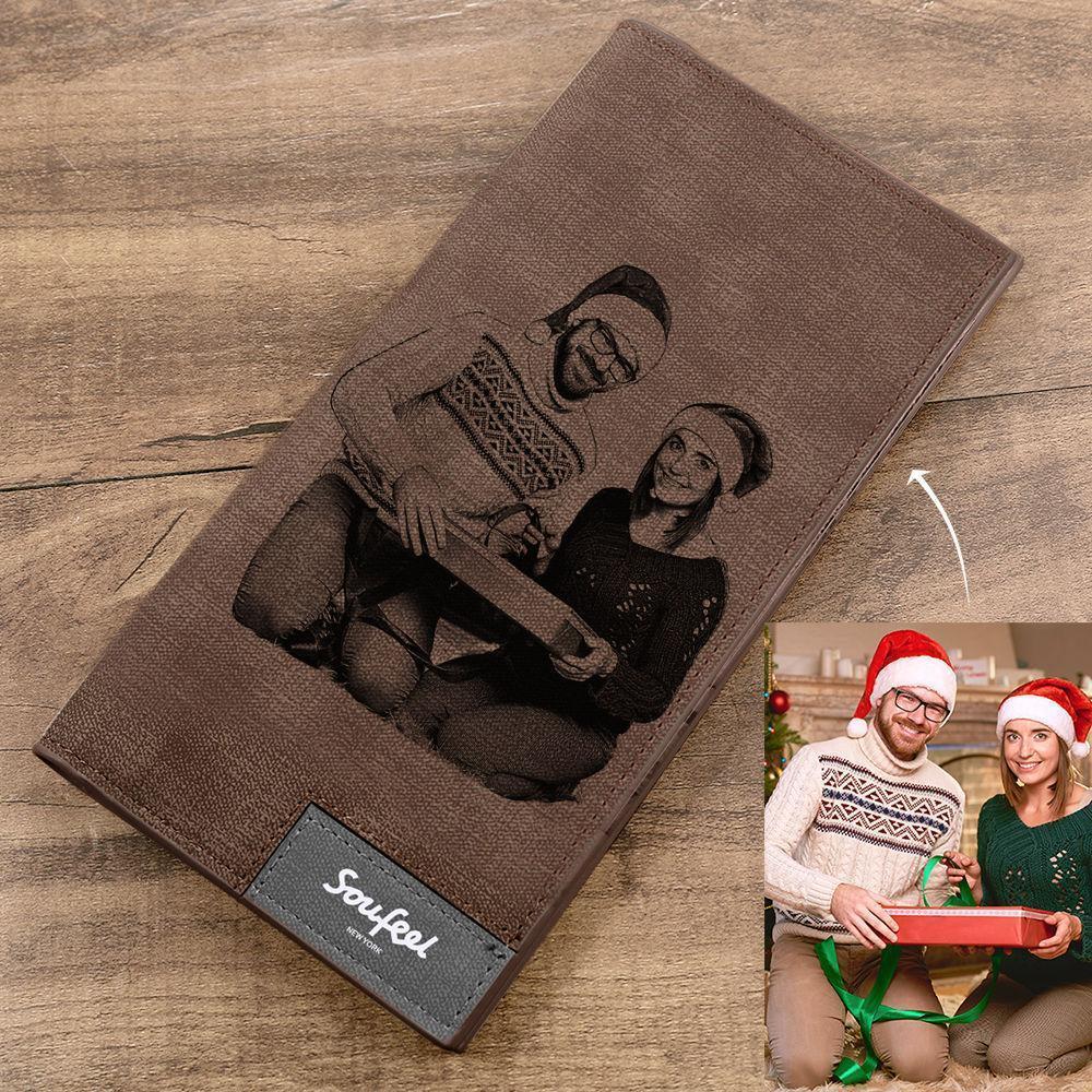 Gravable Portefeuille Photo Personnalisé Pliable De Style Long Pour Homme En Cuir Marron