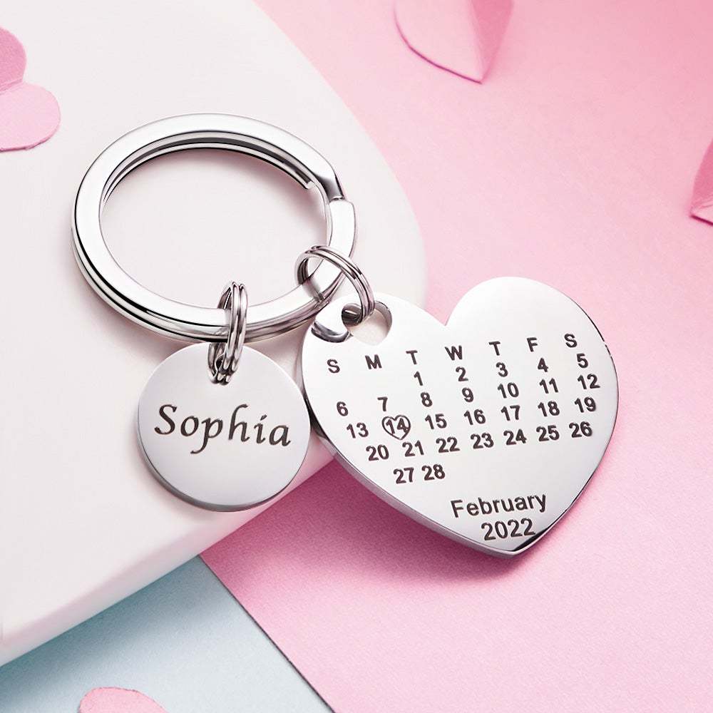 Porte-clés Calendrier Coeur Gravé Personnalisé Save The Date Keychain Cadeau Saint Valentin