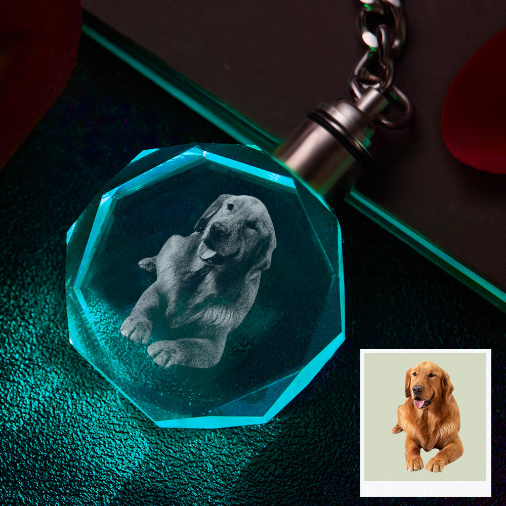 Porte-clés En Cristal Photo Personnalisé Porte-clés En Cristal Souvenir Pour Animaux De Compagnie Porte-clés Photo En Forme D'octogone - soufeelfr