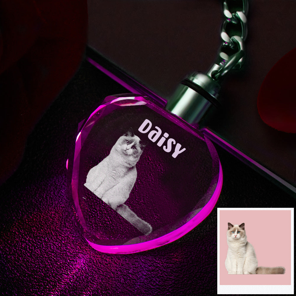 Porte-clés En Cristal Photo Personnalisé Pet Keepsake Crystal Keychain Porte-clés Photo En Forme De Coeur - soufeelfr