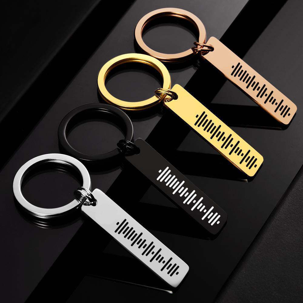 Scannable Music Code Keychain, Custom Music Song Keychains Noir Double Face