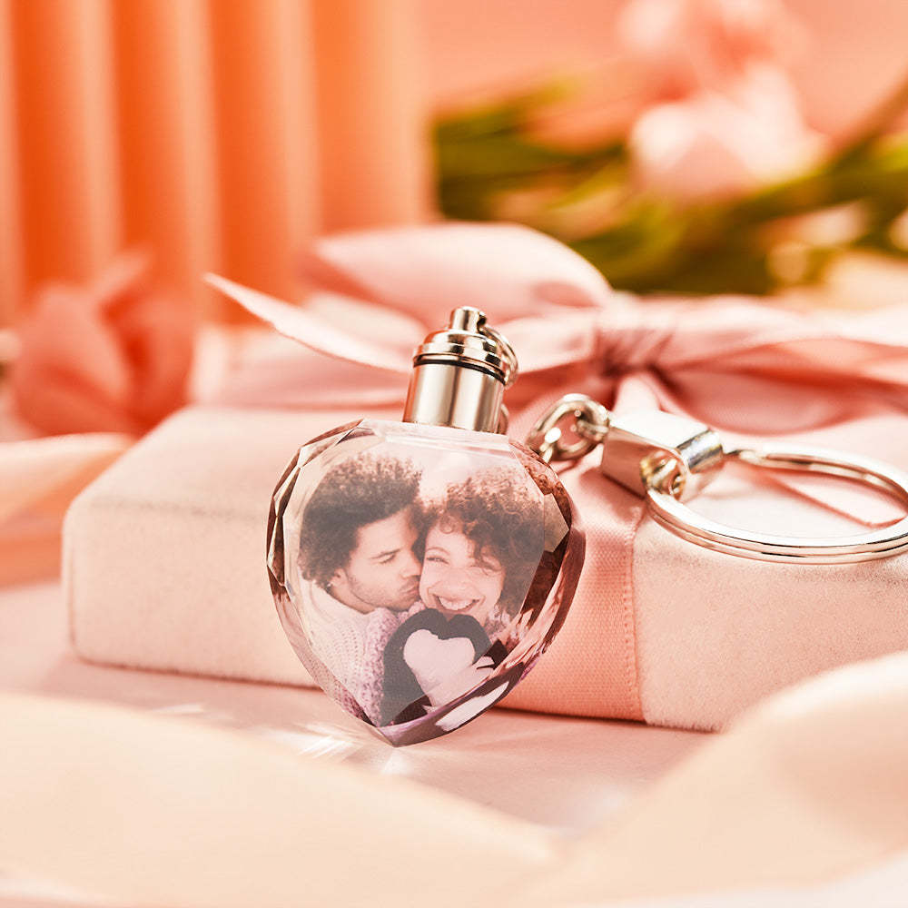 Porte-clés En Cristal Photo Personnalisé Porte-clés En Forme De Coeur Cadeau Pour Amoureux