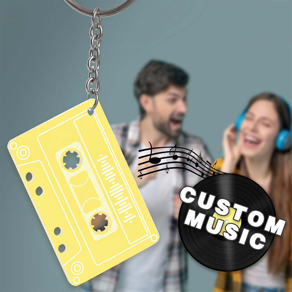 Scannable Music Code Tape Keychain, Gravé Custom Music Song Keychain Blue Tape Cadeaux Pour La Famille