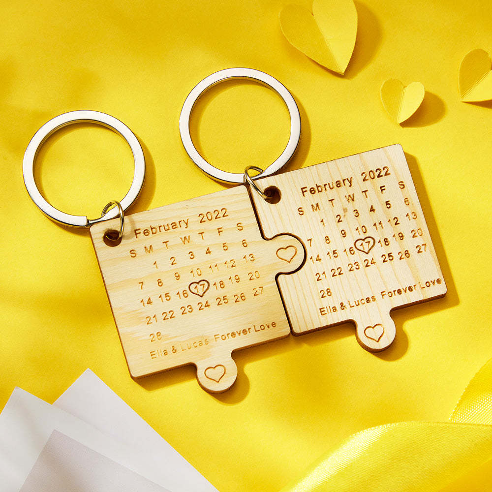 Calendrier Gravé Personnalisé Keychain Jigsaw Keychain Cadeau Important De Marque De Date Pour Les Amoureux - soufeelfr