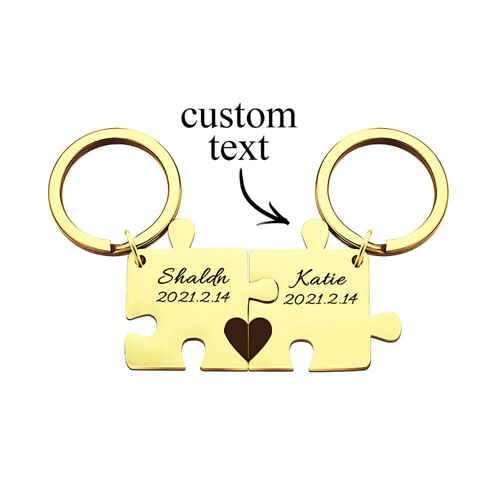 Ensemble De Porte-clés De Couple Gravé Personnalisé Porte-clés De Puzzle Personnalisé Cadeaux De La Saint-valentin - soufeelfr