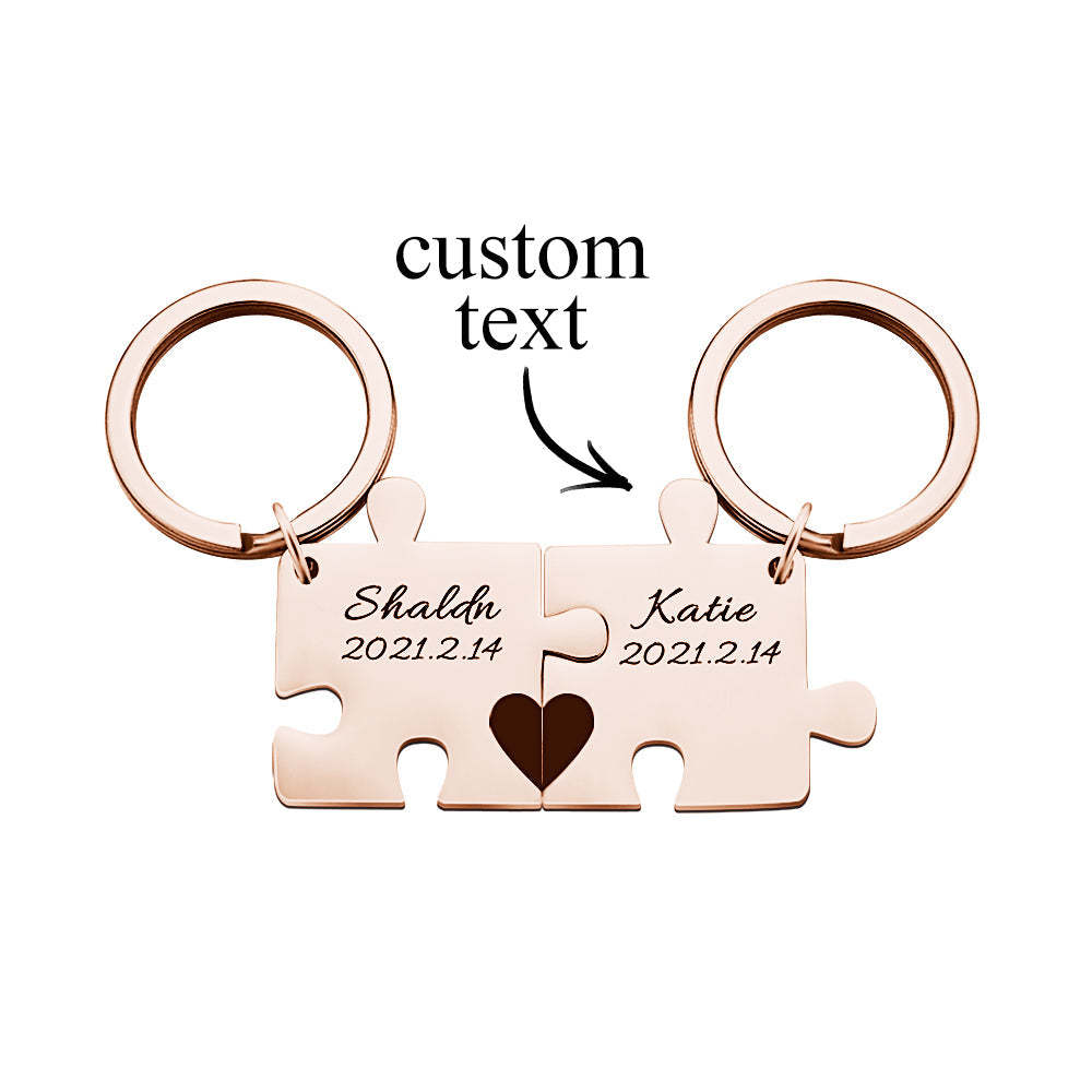 Ensemble De Porte-clés De Couple Gravé Personnalisé Porte-clés De Puzzle Personnalisé Cadeaux De La Saint-valentin - soufeelfr