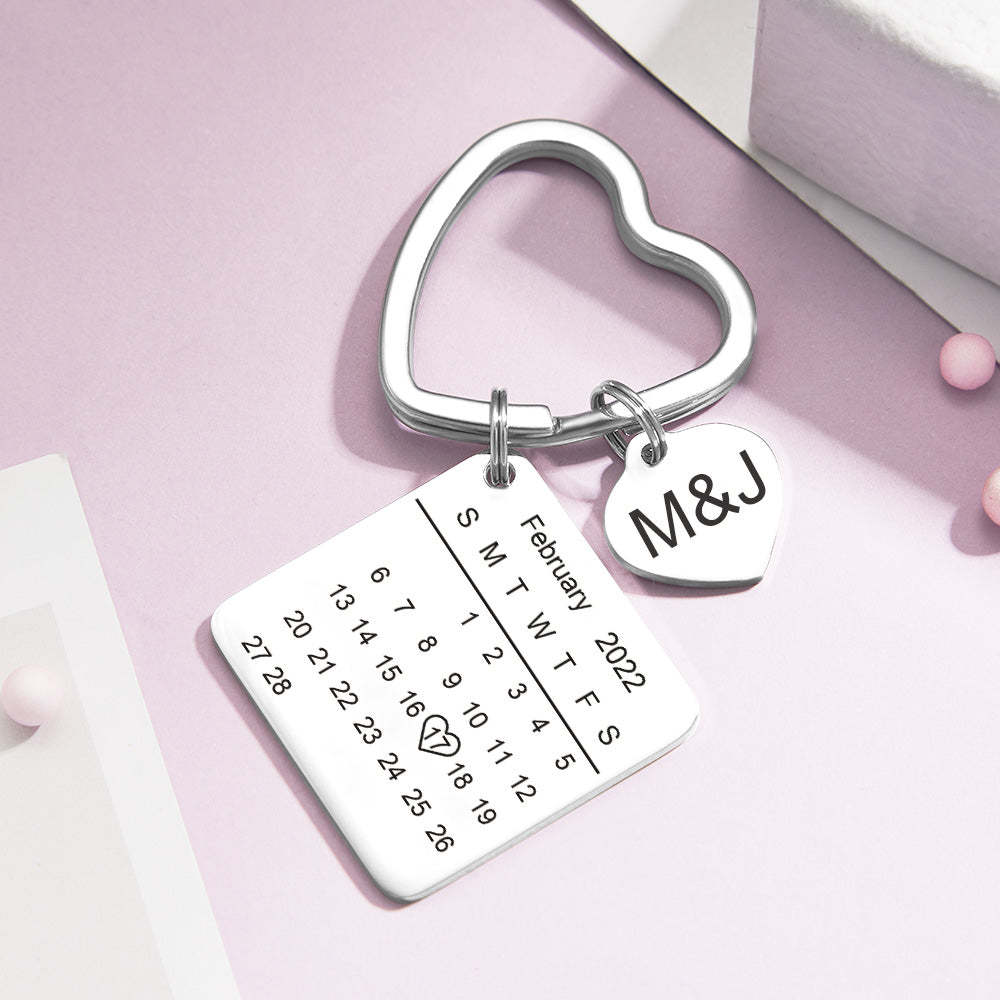 Calendrier Gravé Personnalisé Porte-clés Coeur Porte-clés Enregistrer La Date Porte-clés Cadeau Créatif - soufeelfr