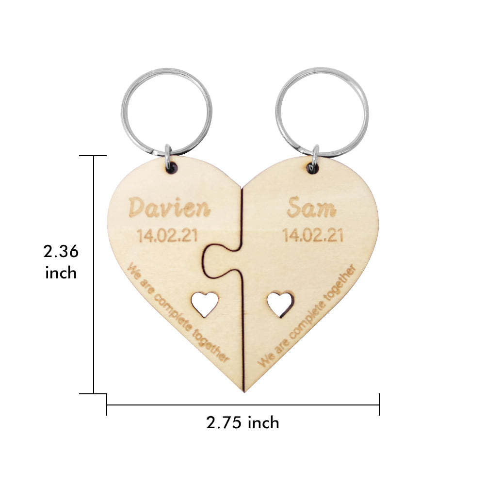 Puzzle Personnalisé Porte-clés Ensemble Gravé Puzzle En Forme De Coeur Porte-clés Cadeau Pour Les Amoureux - soufeelfr