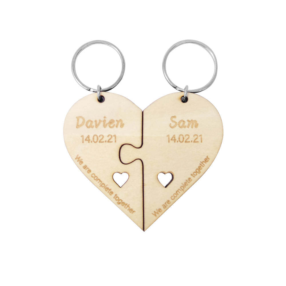 Puzzle Personnalisé Porte-clés Ensemble Gravé Puzzle En Forme De Coeur Porte-clés Cadeau Pour Les Amoureux - soufeelfr