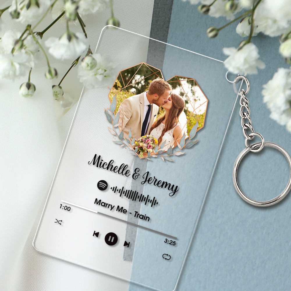 Plaque Spotify Personnalisée Porte-clés Musical En Acrylique Et Veilleuse Photo En Forme De Cœur De Votre Propre Cadeau Pour Couple - soufeelfr