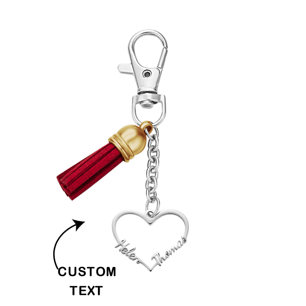 Noms Gravés Personnalisés Porte-clés Coeur Nom Porte-clés Deux Noms Cadeau Pour Elle - soufeelfr