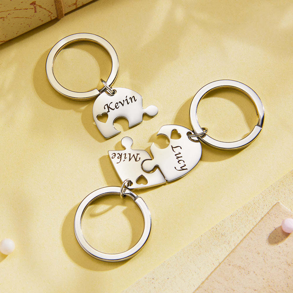 Porte-clés Gravé Personnalisé 3 En 1 Coeur Jigsaw Puzzle Porte-clés Cadeau Pour L'amour - soufeelfr