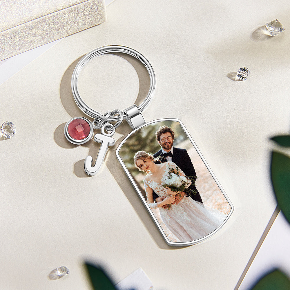 Porte-clés Photo Personnalisé Pierre De Naissance Personnalisé Lettre Pendentif Cadeaux D'anniversaire - soufeelfr