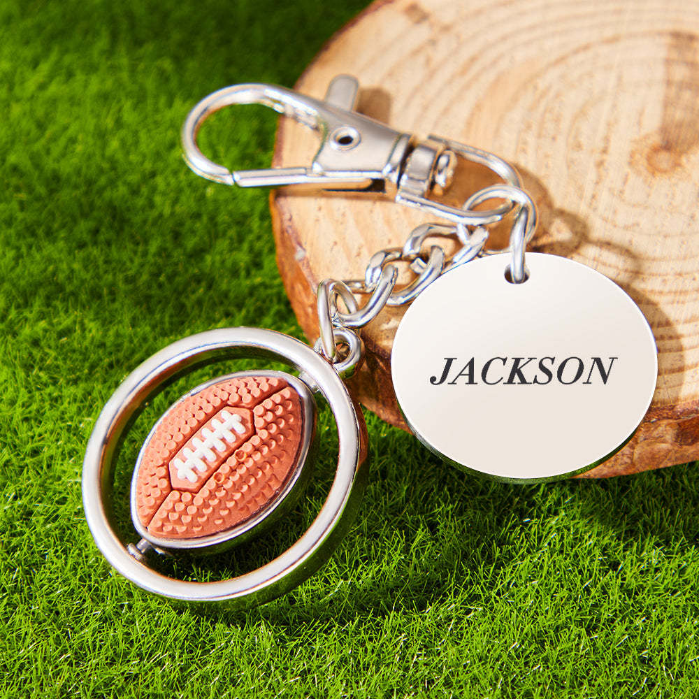 Personnalisé Gravé Porte-clés Football Américain Pendentif Rotatif Sports Amant Cadeaux - soufeelfr