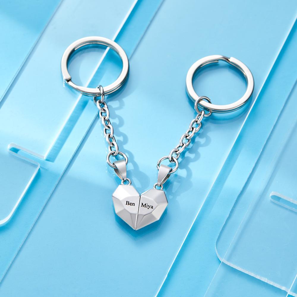 Porte-clés Magnétique Gravé Personnalisé Porte-clés Coeur Assorti Cadeau Pour Couple - soufeelfr