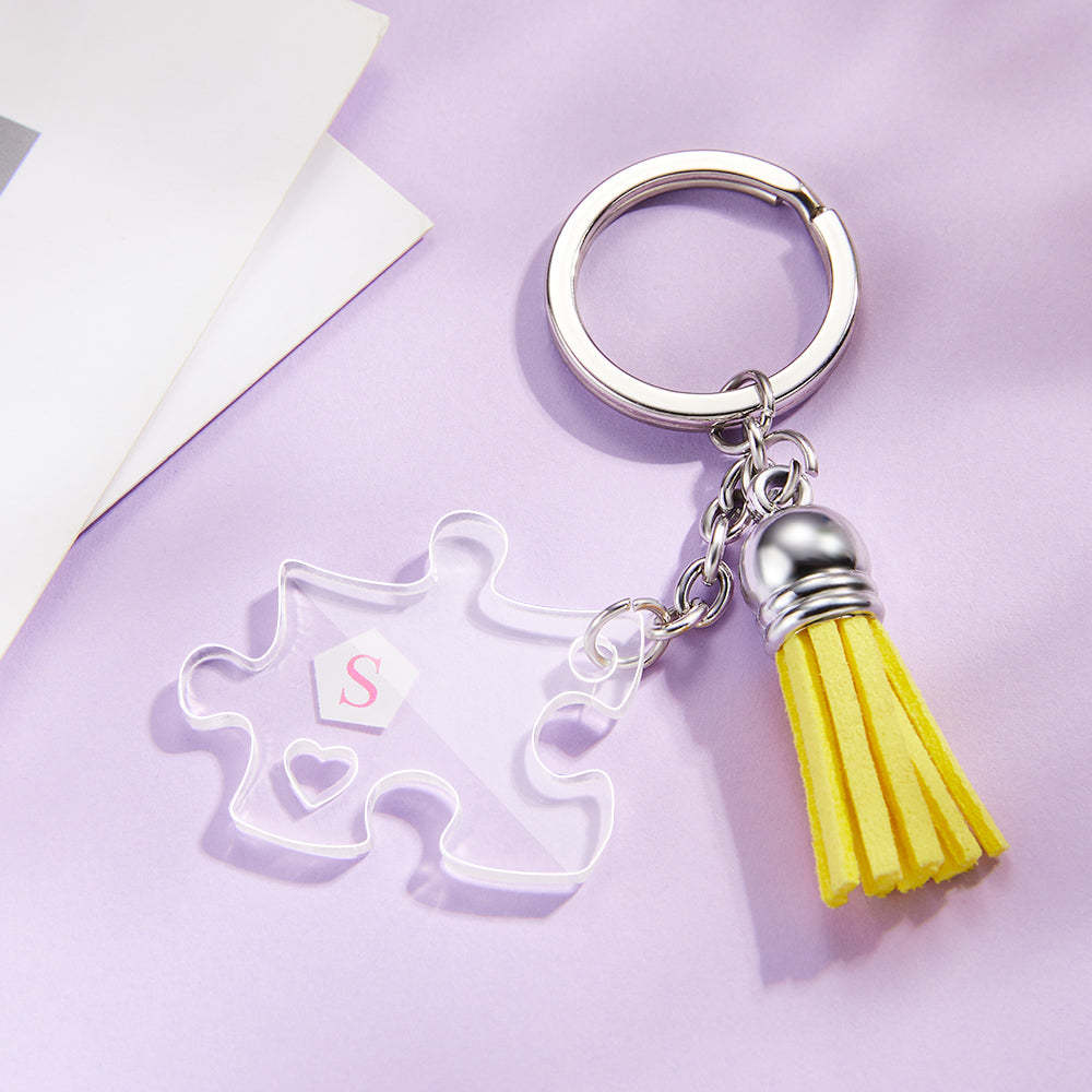 Porte-clés Gravé Personnalisé Jigsaw Puzzle Couple Porte-clés Cadeau Pour Amoureux - soufeelfr