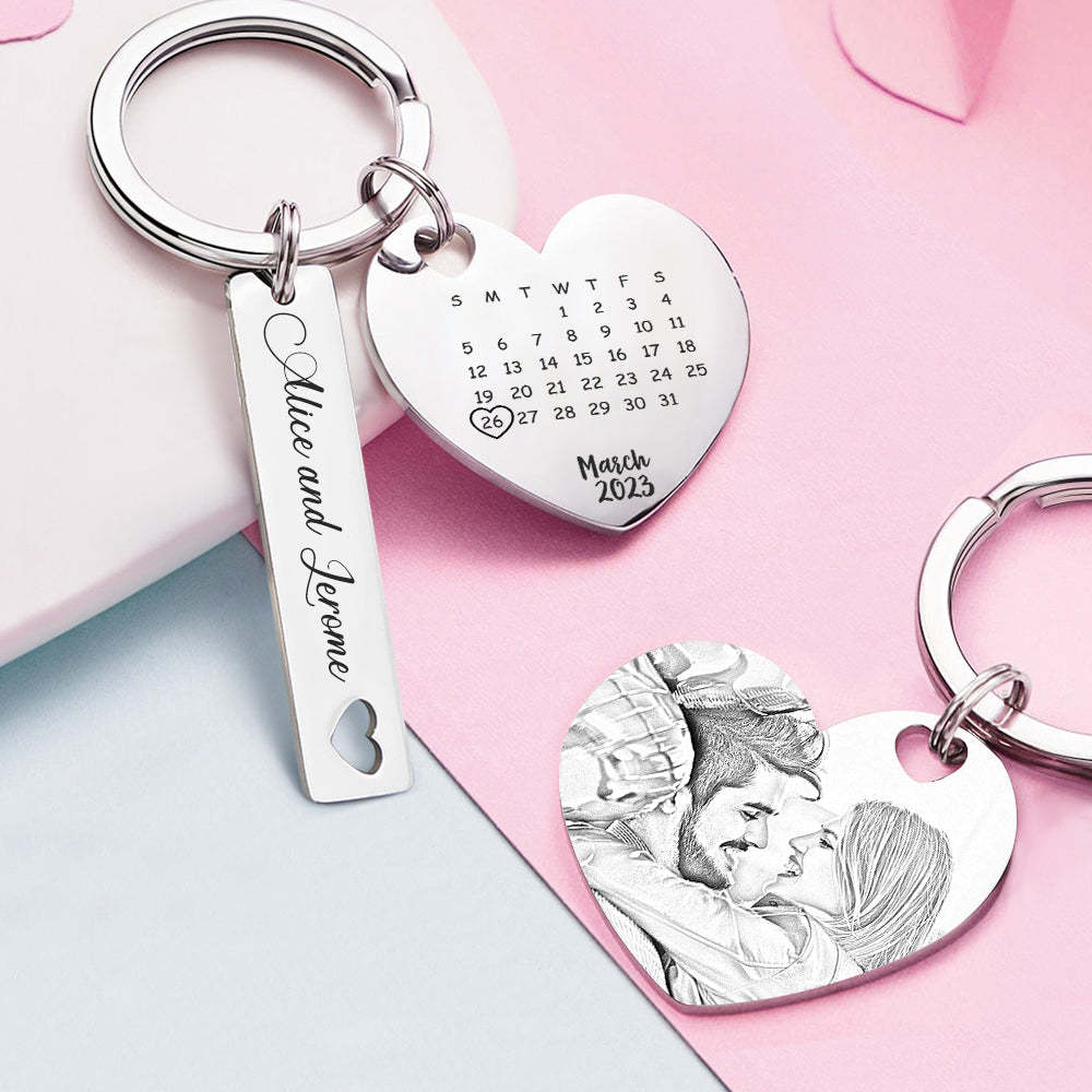 Porte-clés De Calendrier Photo Personnalisé Personnalisé Enregistrer Le Cadeau De Porte-clés De Date Pour Les Amoureux - soufeelfr