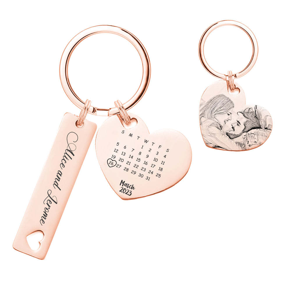 Porte-clés De Calendrier Photo Personnalisé Personnalisé Enregistrer Le Cadeau De Porte-clés De Date Pour Les Amoureux - soufeelfr