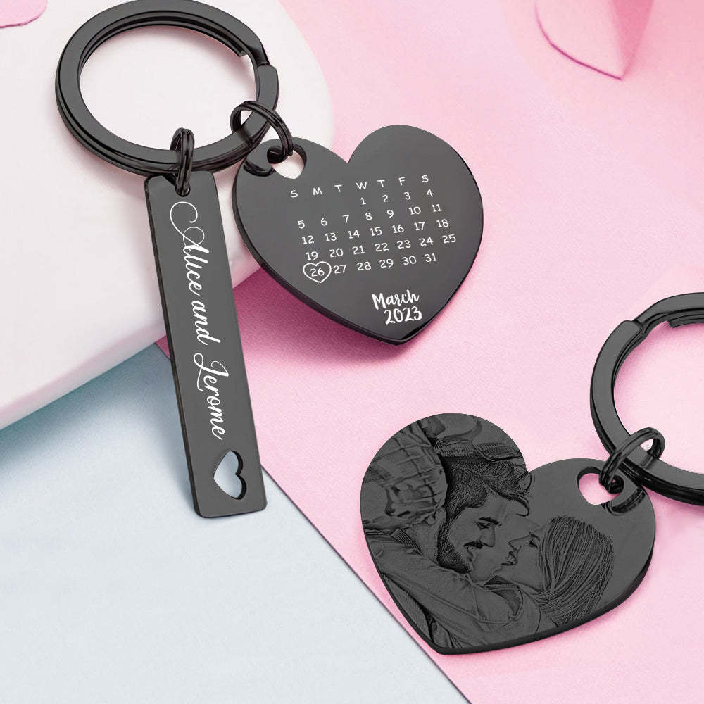 Porte-clés De Calendrier Photo Personnalisé Personnalisé Enregistrer Le Cadeau De Porte-clés De Date Pour Les Amoureux - soufeelfr