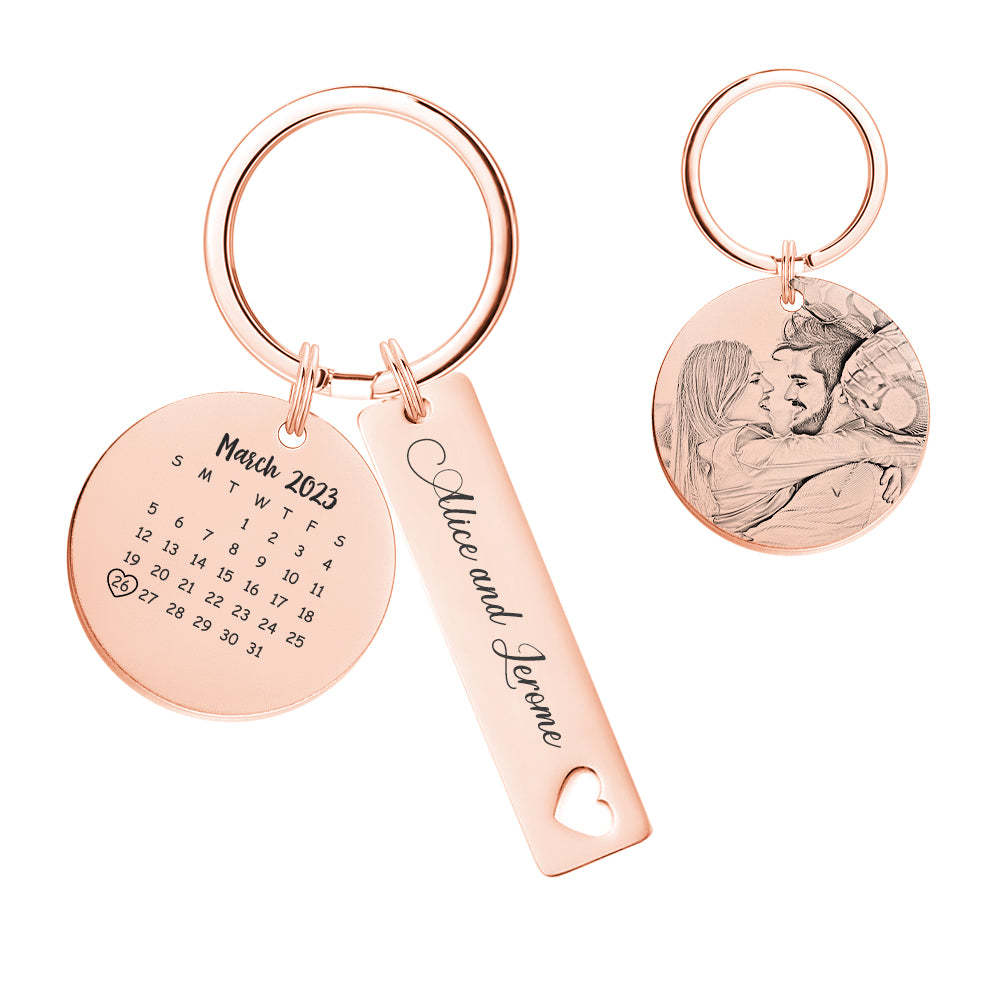 Porte-clés De Calendrier Photo Personnalisé Personnalisé Enregistrer Le Cadeau De Porte-clés De Date Pour Les Amoureux - soufeelfr