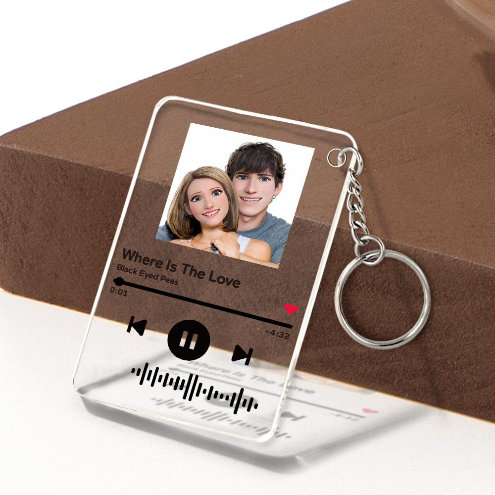 Numérisable Musique Code Comique Filtre Plaque Porte-clés Musique Et Photo Acrylique Cadeaux Pour Couple - soufeelfr