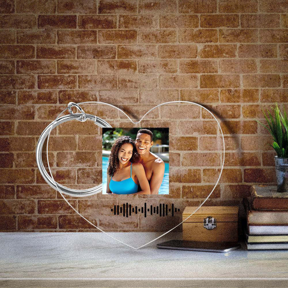 Numérisable Musique Code Porte-clés Musique Préféré Chanson Photo Gravé Porte-clés Cadeaux Pour Couple