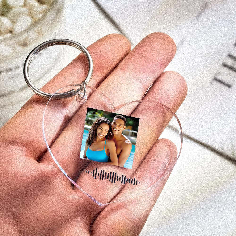 Numérisable Musique Code Porte-clés Musique Préféré Chanson Photo Gravé Porte-clés Cadeaux Pour Couple