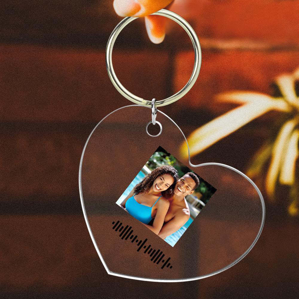 Numérisable Musique Code Porte-clés Musique Préféré Chanson Photo Gravé Porte-clés Cadeaux Pour Couple