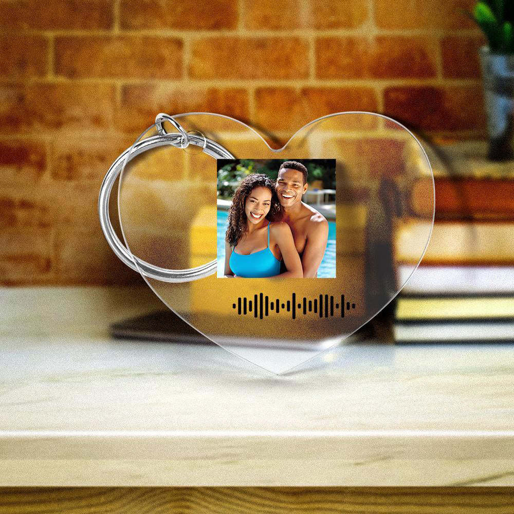 Numérisable Musique Code Porte-clés Musique Préféré Chanson Photo Gravé Porte-clés Cadeaux Pour Couple