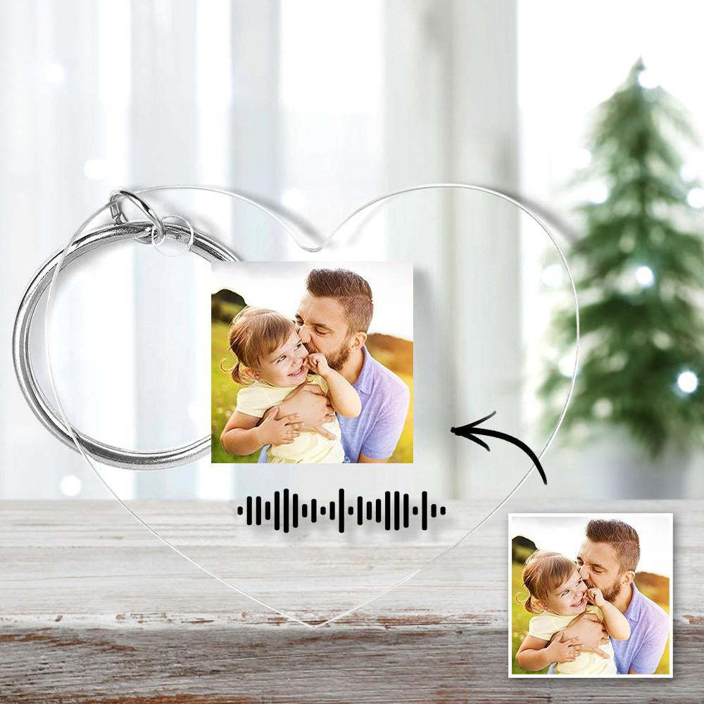Numérisable Musique Code Porte-clés Musique Chanson Préférée Photo Gravée Porte-clés Cadeaux Du Père