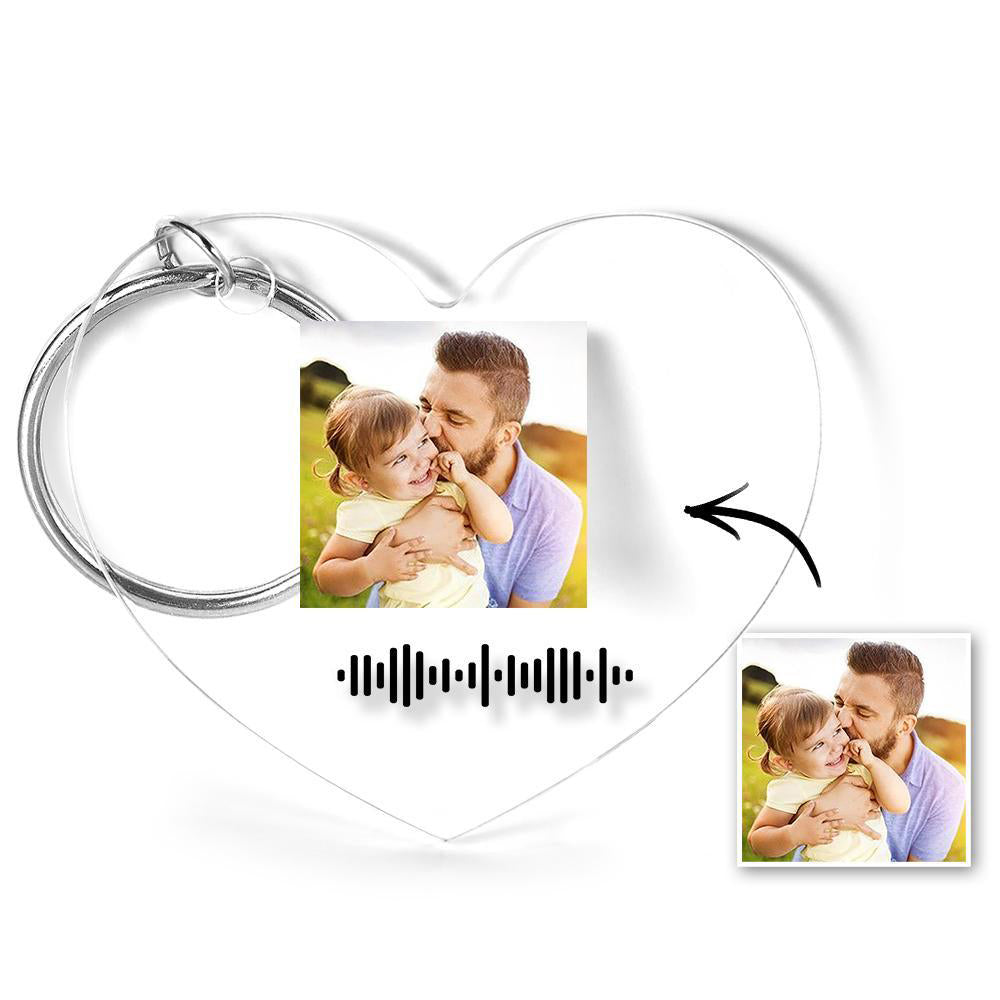 Numérisable Musique Code Porte-clés Musique Chanson Préférée Photo Gravée Porte-clés Cadeaux Du Père