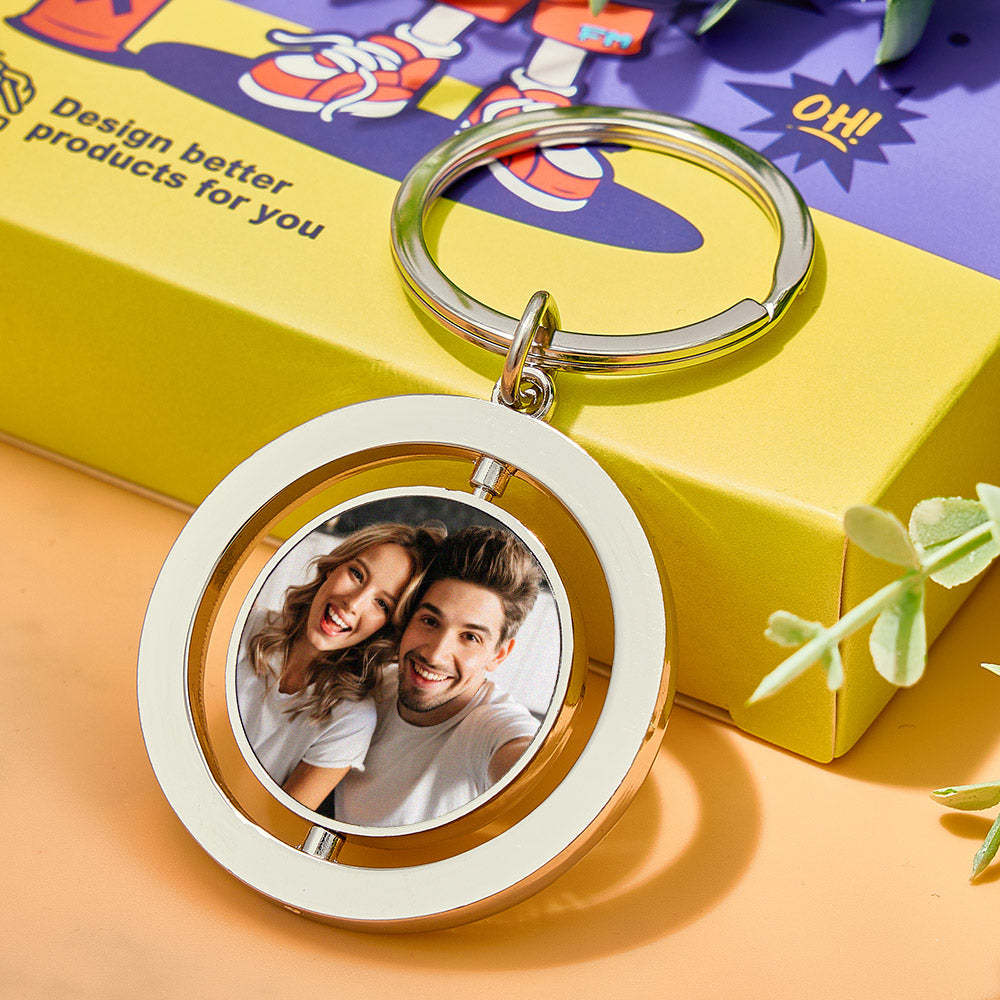 Porte-clés Photo Personnalisé, Rotatif, Double Face, Cadeaux Pour Amoureux - soufeelfr