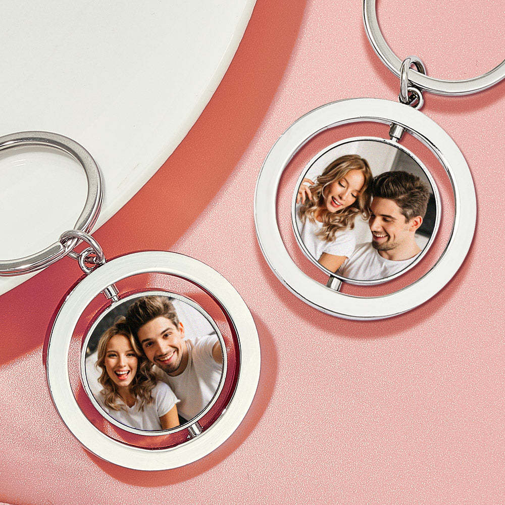Porte-clés Photo Personnalisé, Rotatif, Double Face, Cadeaux Pour Amoureux - soufeelfr