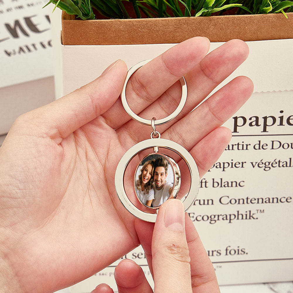 Porte-clés Photo Personnalisé, Rotatif, Double Face, Cadeaux Pour Amoureux - soufeelfr
