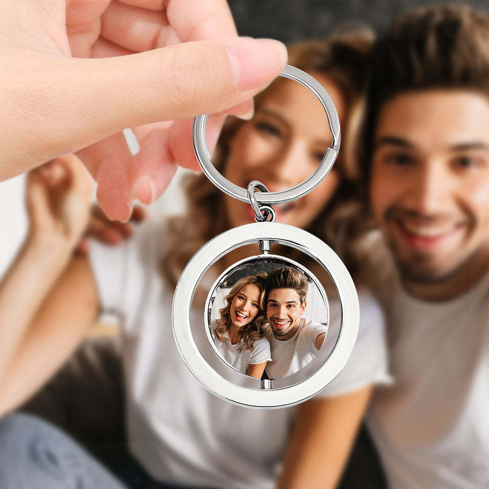 Porte-clés Photo Personnalisé, Rotatif, Double Face, Cadeaux Pour Amoureux - soufeelfr