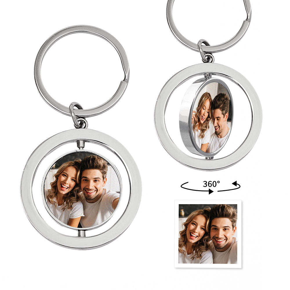 Porte-clés Photo Personnalisé, Rotatif, Double Face, Cadeaux Pour Amoureux - soufeelfr