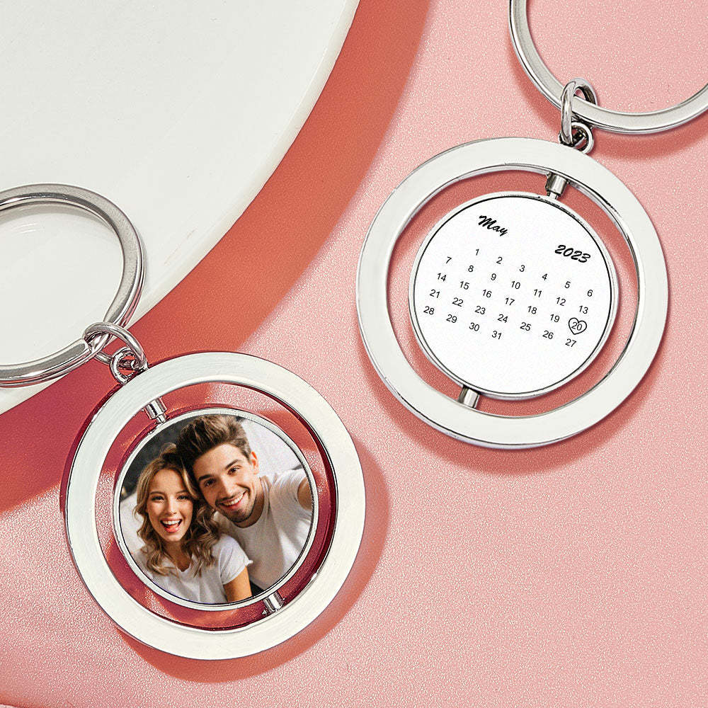 Porte-clés Calendrier Personnalisé, Porte-clés Double Face Rotatif Personnalisé, Cadeau D'anniversaire - soufeelfr