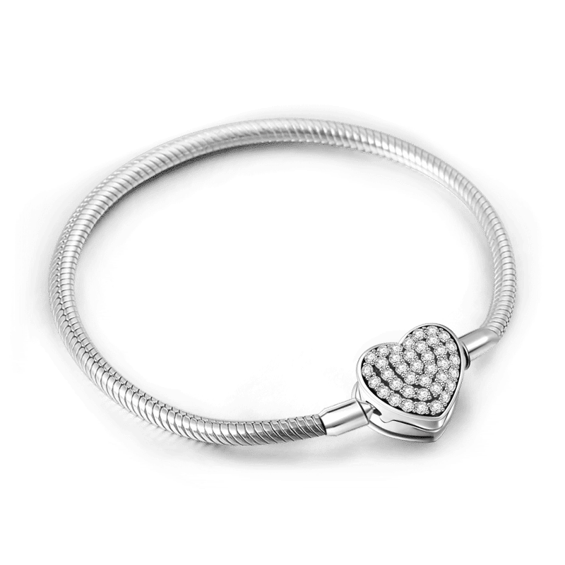 Bracelet Personnalisé Bracelet Cha?ne Serpent  Avec Fermoir Coeur Couvert De Zircon En Argent