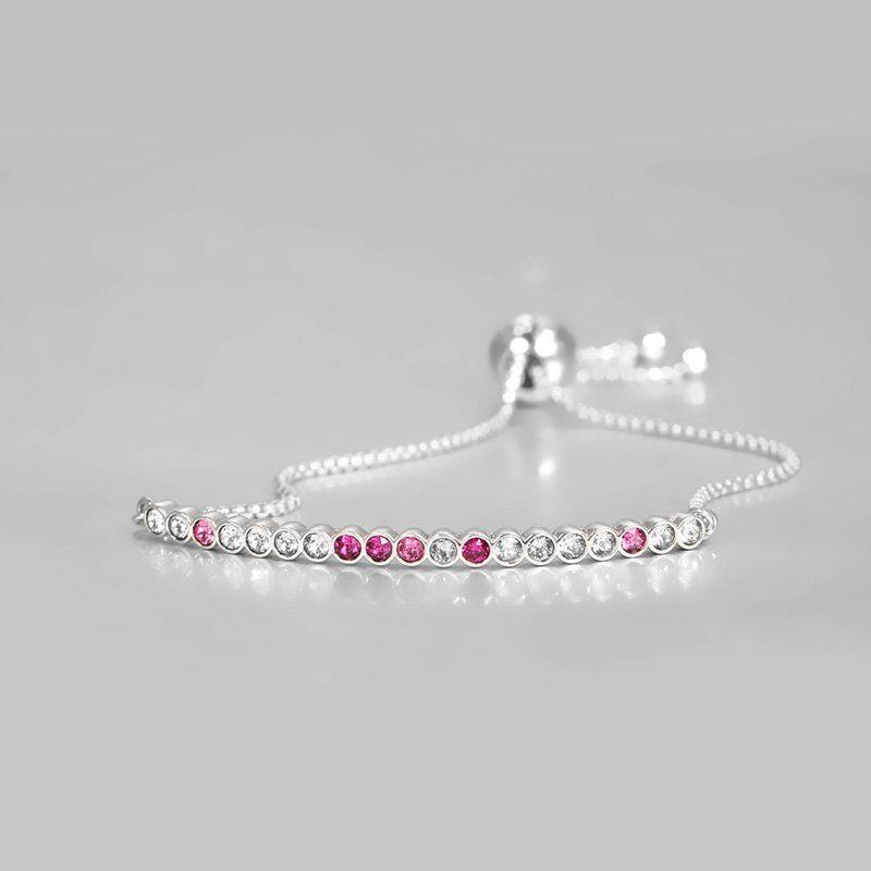 Bracelet Personnalisé Bracelet En Argent Avec Cristal crystal Rose Pétillant - Longueur Réglable