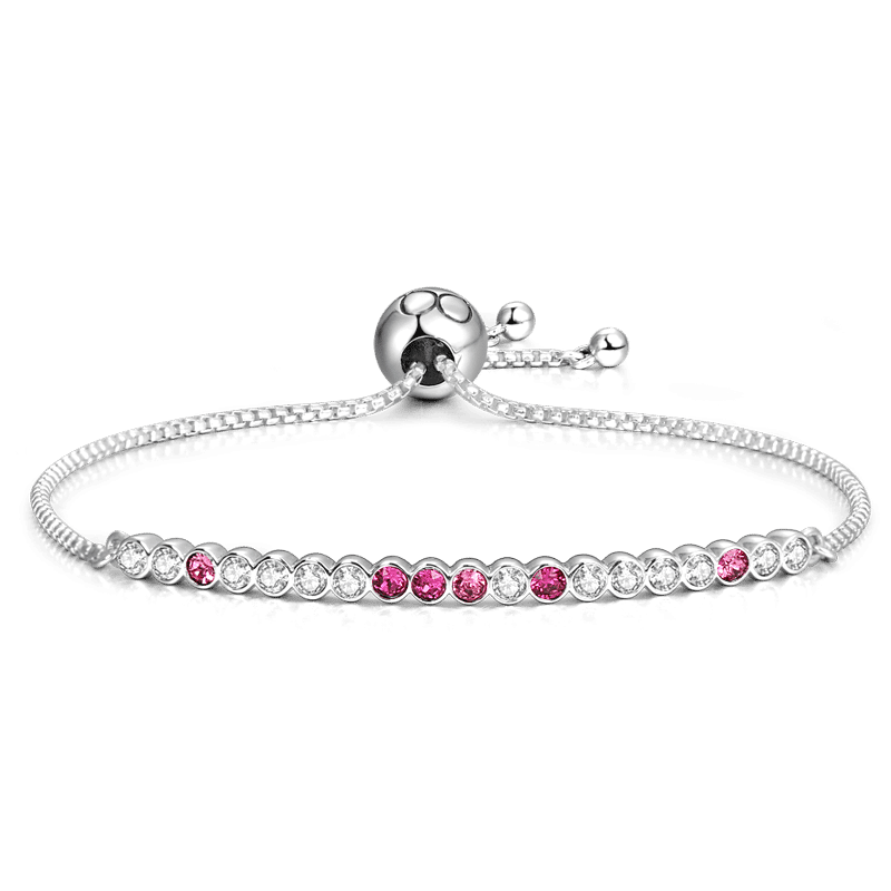 Bracelet Personnalisé Bracelet En Argent Avec Cristal crystal Rose Pétillant - Longueur Réglable