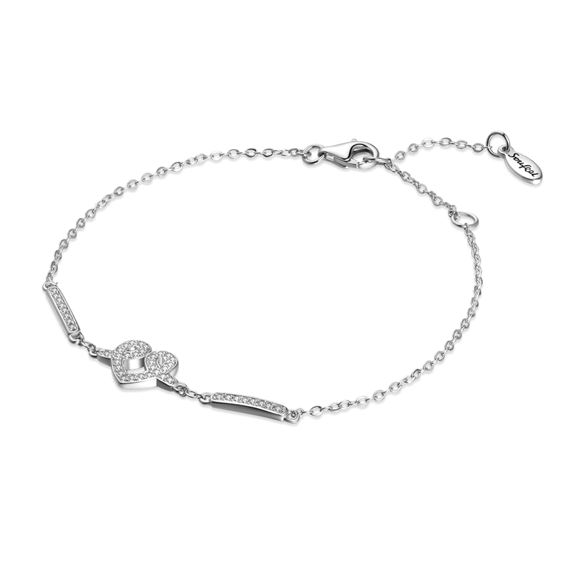 Bracelet Personnalisé Bracelet Coeur Romantique Avec Ziron En Argent - Longueur Réglable